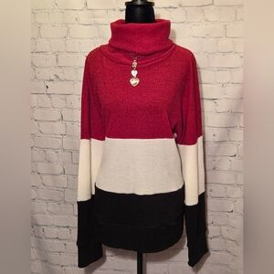 Womens Colorblock Turtleneck Sweater XXL Chunky‎ Red, White and Black